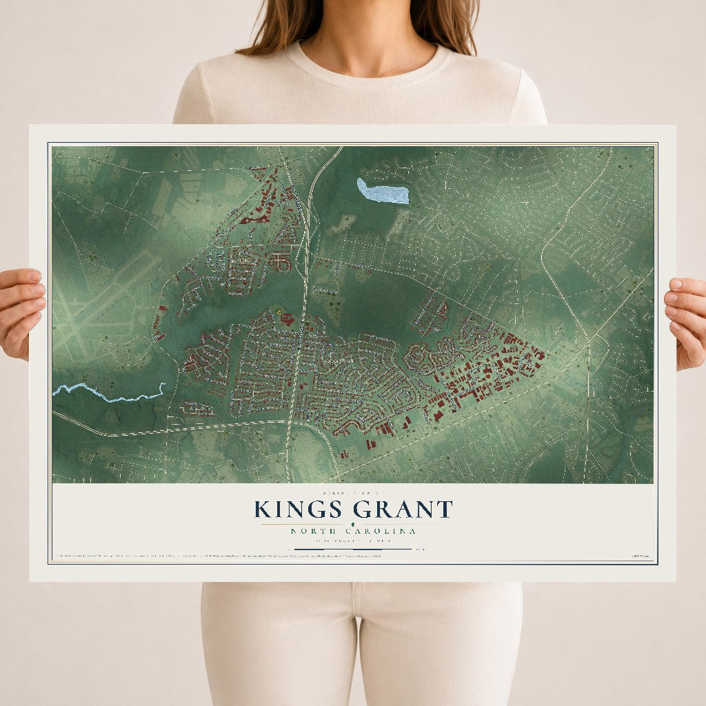 Map of Kings Grant, North Carolina, 18 x 24 inch unframed archival matte print