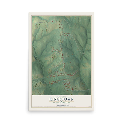 Map of Kingstown, North Carolina, 12 x 18 inch unframed archival matte print