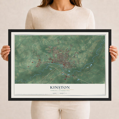 Map of Kinston, North Carolina, 12 x 18 inch print in a black wood frame