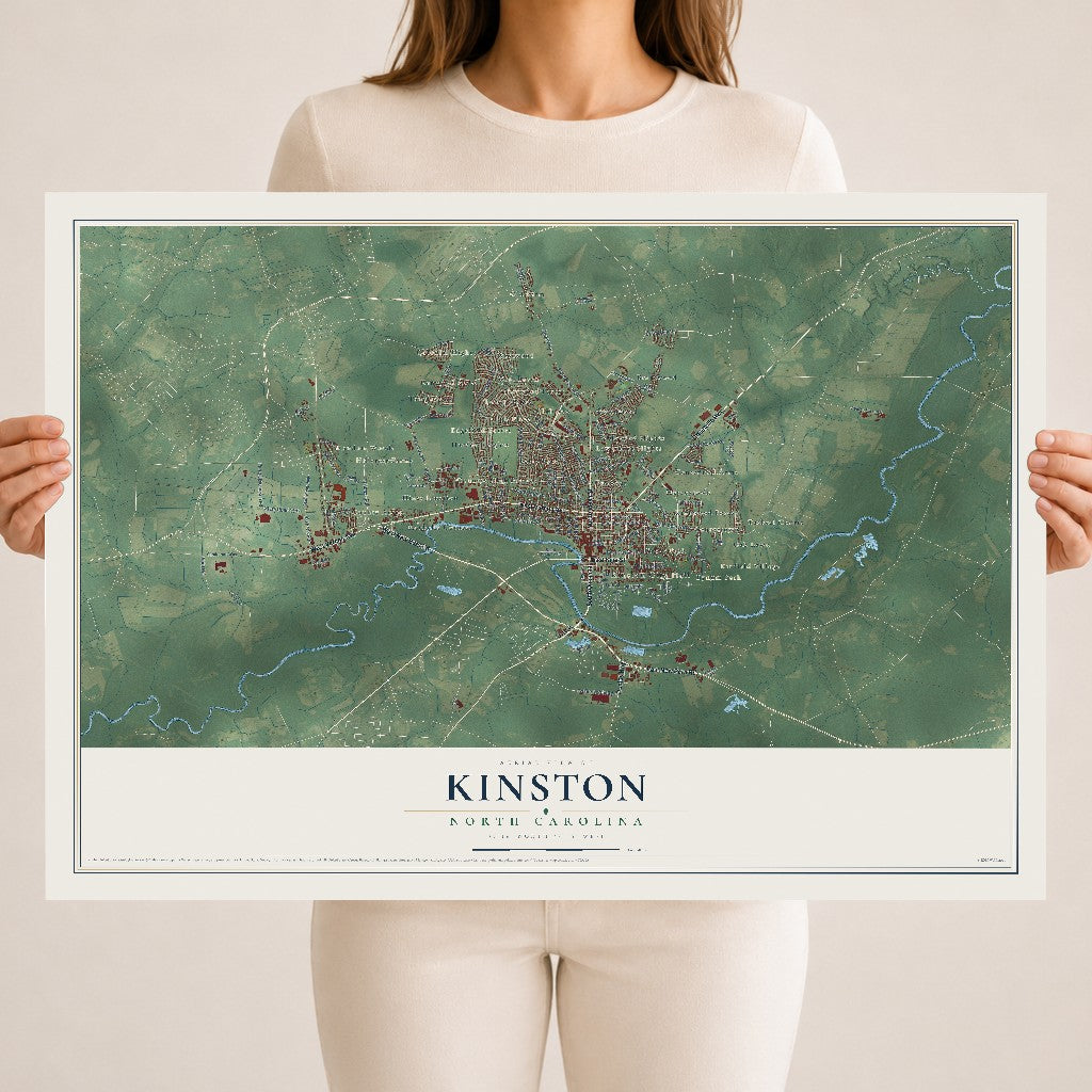 Map of Kinston, North Carolina, 18 x 24 inch unframed archival matte print