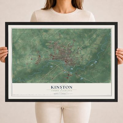 Map of Kinston, North Carolina, 18 x 24 inch print in a black wood frame