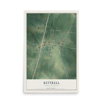 Map of Kittrell, North Carolina, 12 x 18 inch unframed archival matte print