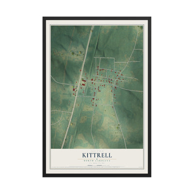 Map of Kittrell, North Carolina, 12 x 18 inch print in a black wood frame