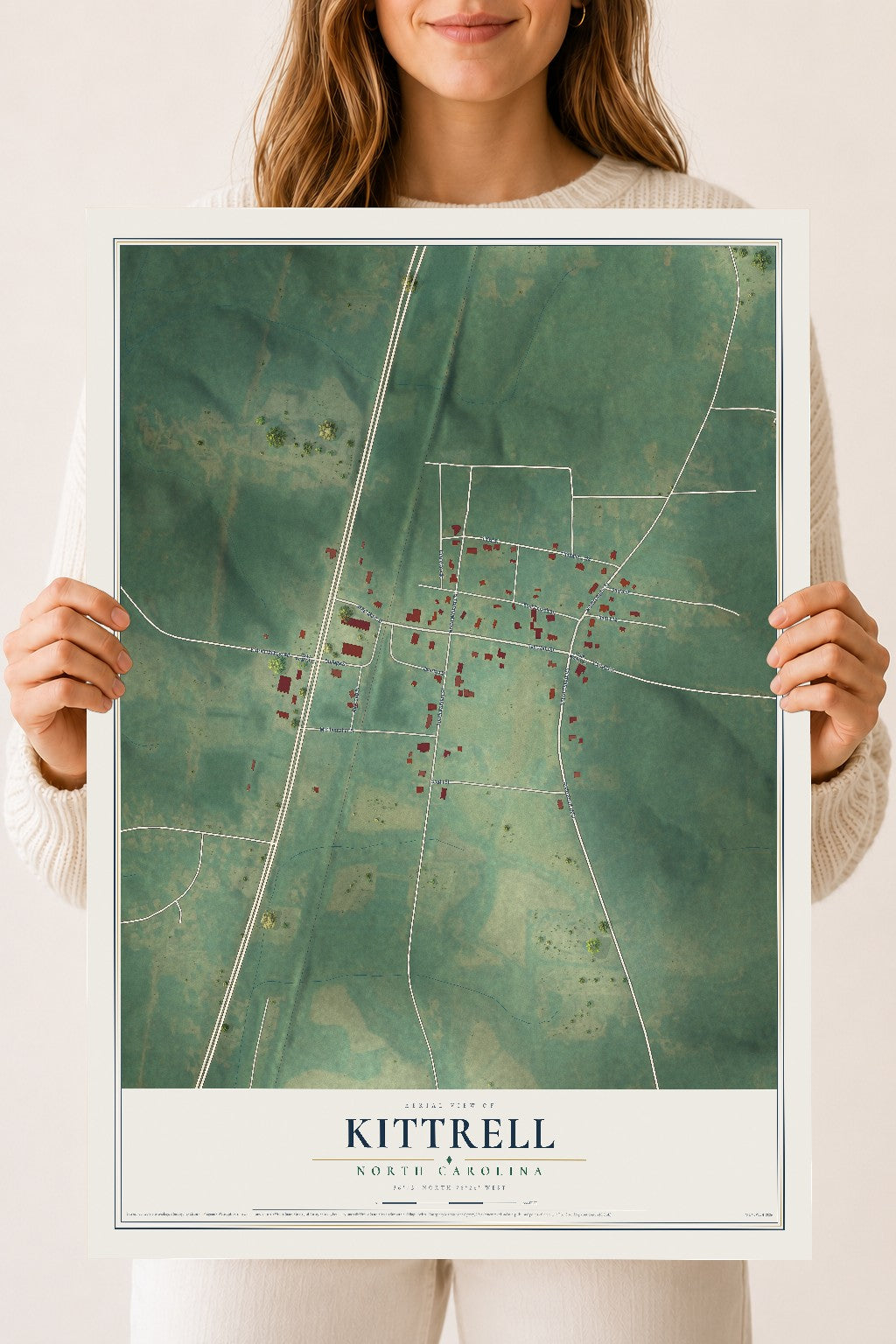 Map of Kittrell, North Carolina, 18 x 24 inch unframed archival matte print