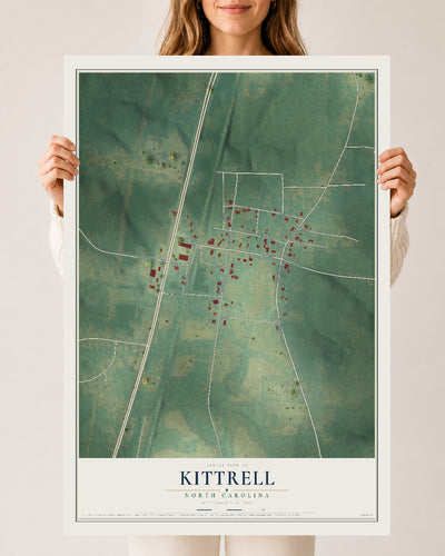 Map of Kittrell, North Carolina, 24 x 36 inch unframed archival matte print