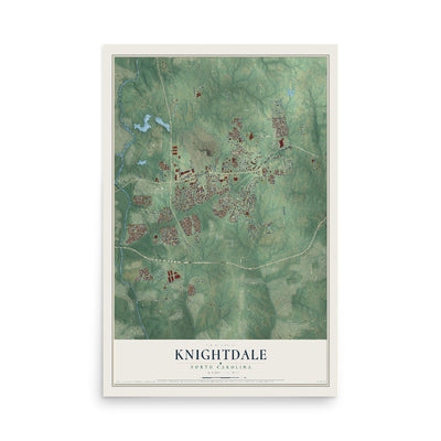 Map of Knightdale, North Carolina, 12 x 18 inch unframed archival matte print