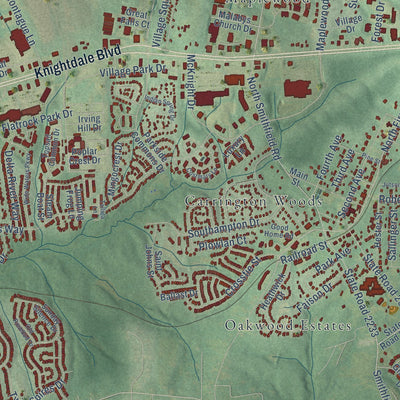 Close-up of the map of Knightdale, North Carolina print showing street and building detail