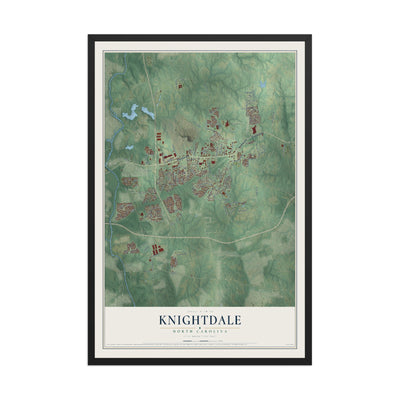 Map of Knightdale, North Carolina, 12 x 18 inch print in a black wood frame