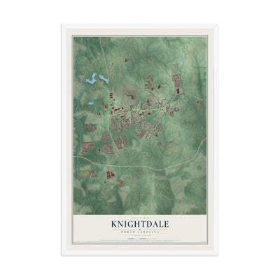 Map of Knightdale, North Carolina, 12 x 18 inch print in a white wood frame