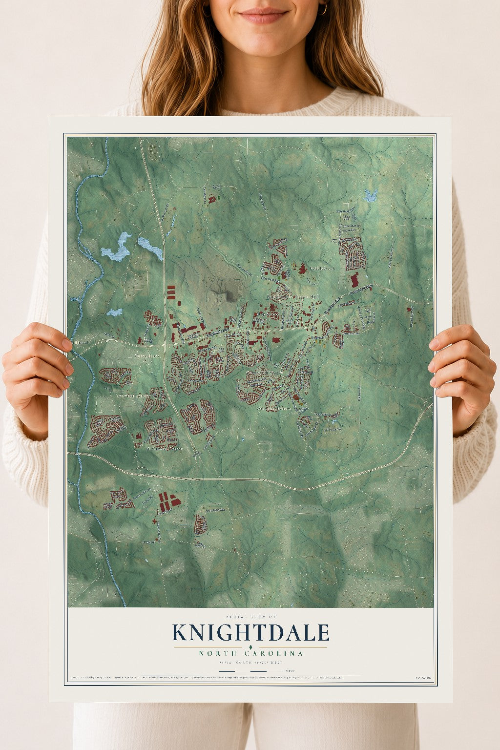 Map of Knightdale, North Carolina, 18 x 24 inch unframed archival matte print