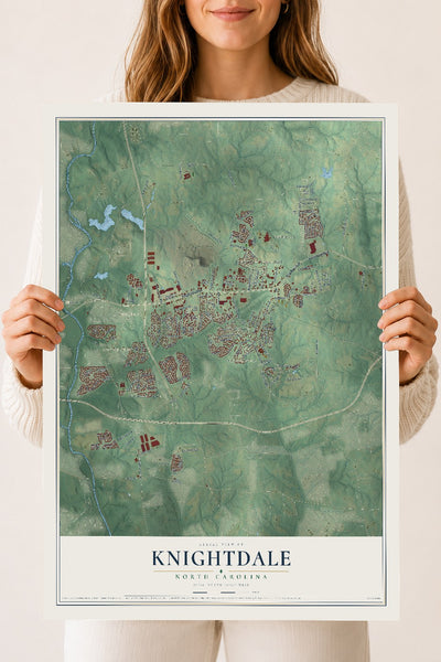 Map of Knightdale, North Carolina, 18 x 24 inch unframed archival matte print