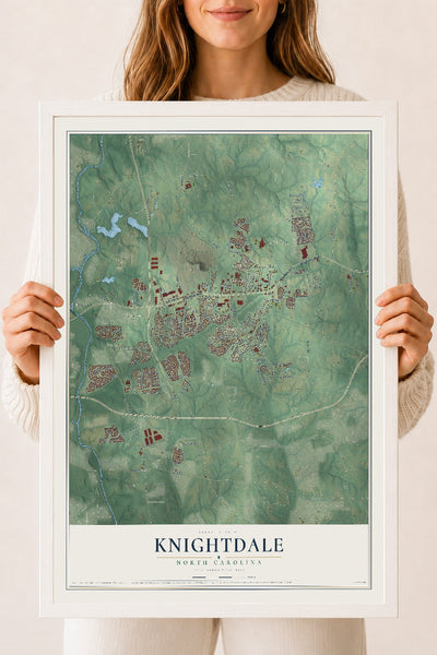 Map of Knightdale, North Carolina, 18 x 24 inch print in a white wood frame