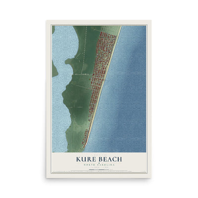 Map of Kure Beach, North Carolina, 12 x 18 inch unframed archival matte print