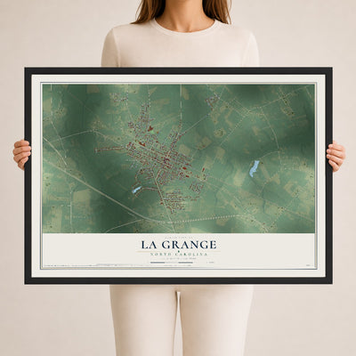 Map of La Grange, North Carolina, 24 x 36 inch print in a black wood frame