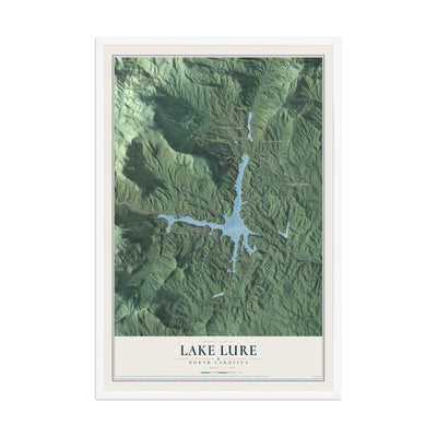 Map of Lake Lure, North Carolina, 12 x 18 inch print in a white wood frame