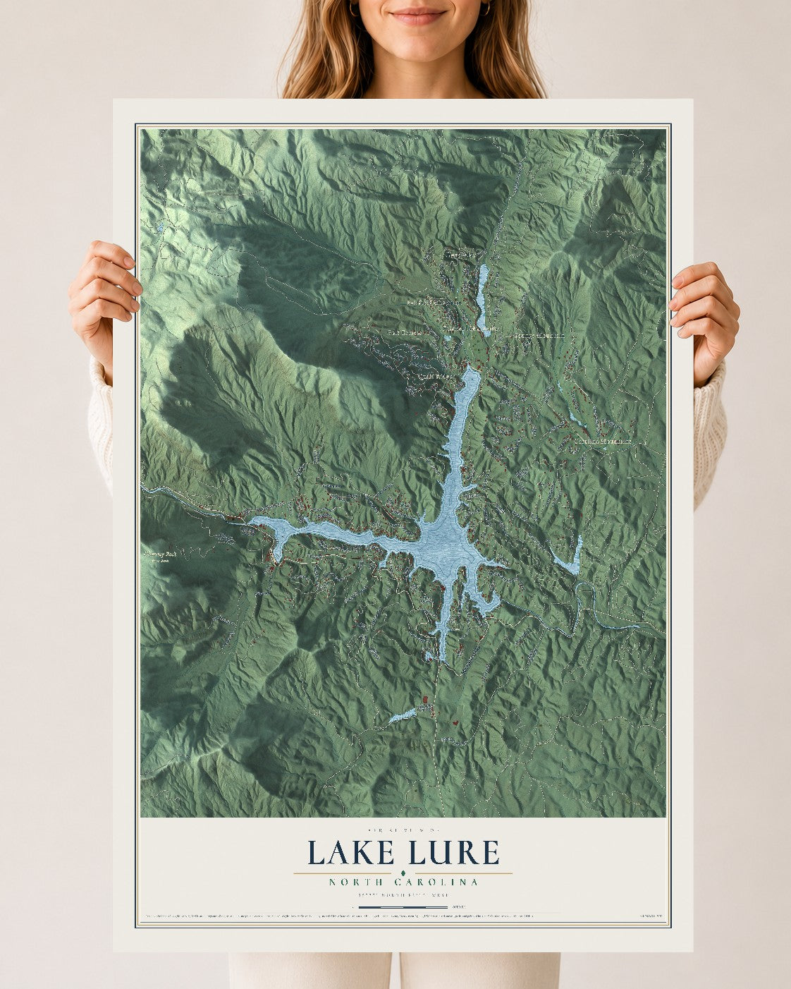Map of Lake Lure, North Carolina, 24 x 36 inch unframed archival matte print