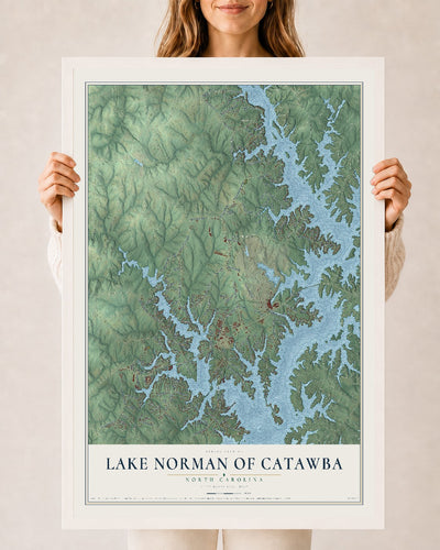 Map of Lake Norman of Catawba, North Carolina, 24 x 36 inch print in a white wood frame