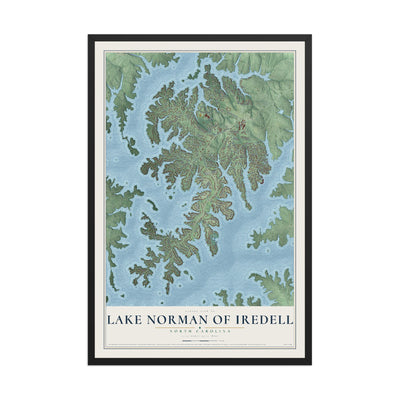 Map of Lake Norman of Iredell, North Carolina, 12 x 18 inch print in a black wood frame