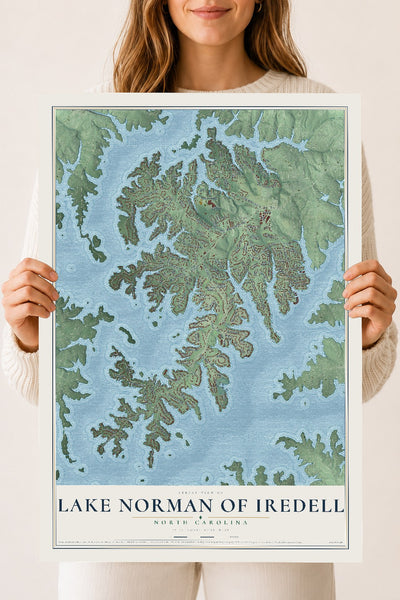 Map of Lake Norman of Iredell, North Carolina, 18 x 24 inch unframed archival matte print