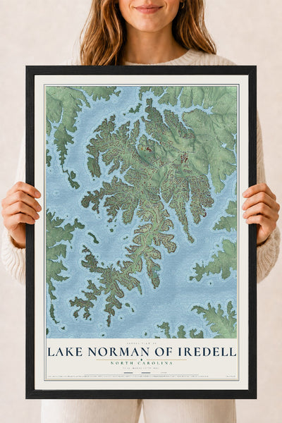Map of Lake Norman of Iredell, North Carolina, 18 x 24 inch print in a black wood frame