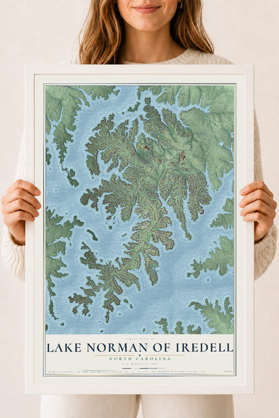 Map of Lake Norman of Iredell, North Carolina, 18 x 24 inch print in a white wood frame