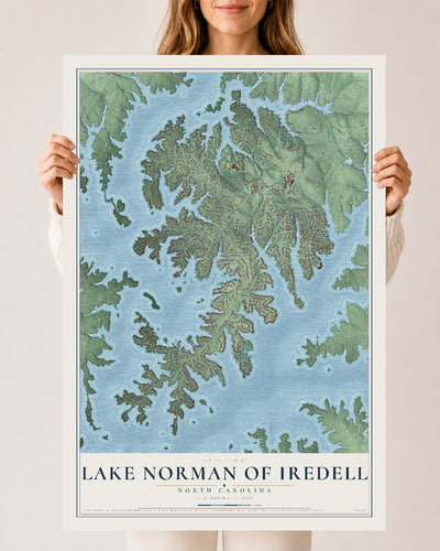 Map of Lake Norman of Iredell, North Carolina, 24 x 36 inch unframed archival matte print