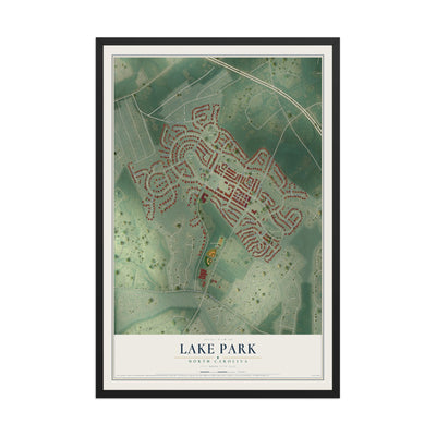 Map of Lake Park, North Carolina, 12 x 18 inch print in a black wood frame