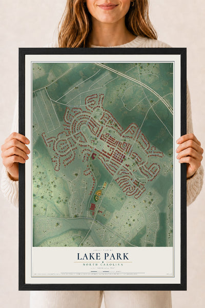 Map of Lake Park, North Carolina, 18 x 24 inch print in a black wood frame