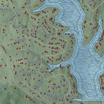 Close-up of the map of Lake Royale, North Carolina print showing street and building detail