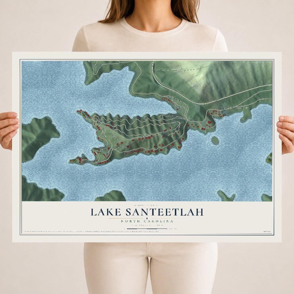 Map of Lake Santeetlah, North Carolina, 18 x 24 inch unframed archival matte print
