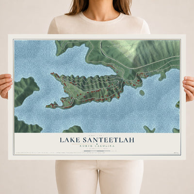 Map of Lake Santeetlah, North Carolina, 18 x 24 inch unframed archival matte print