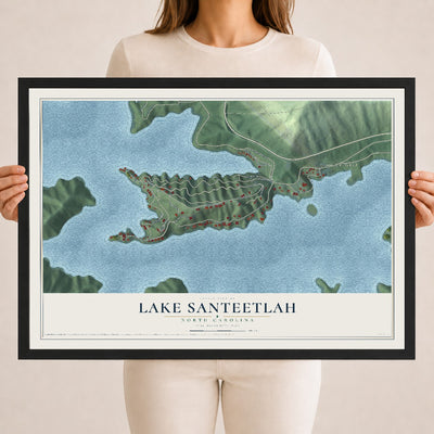 Map of Lake Santeetlah, North Carolina, 18 x 24 inch print in a black wood frame