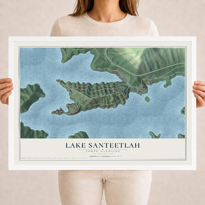 Map of Lake Santeetlah, North Carolina, 18 x 24 inch print in a white wood frame