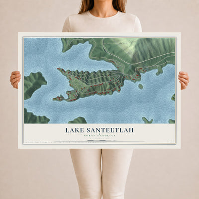 Map of Lake Santeetlah, North Carolina, 24 x 36 inch unframed archival matte print