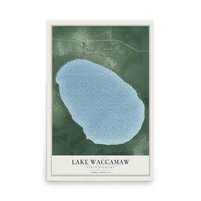 Map of Lake Waccamaw, North Carolina, 12 x 18 inch unframed archival matte print