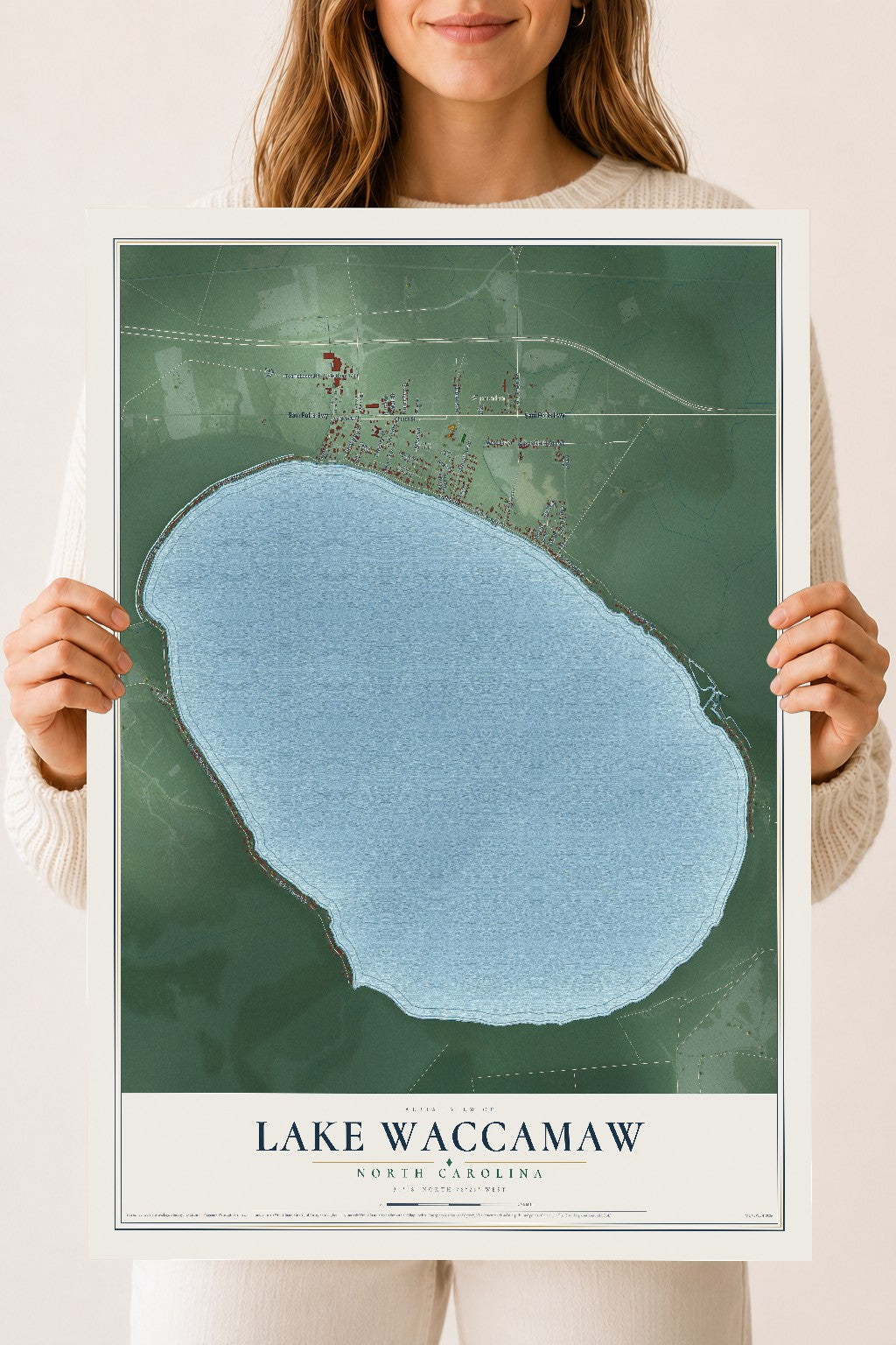 Map of Lake Waccamaw, North Carolina, 18 x 24 inch unframed archival matte print