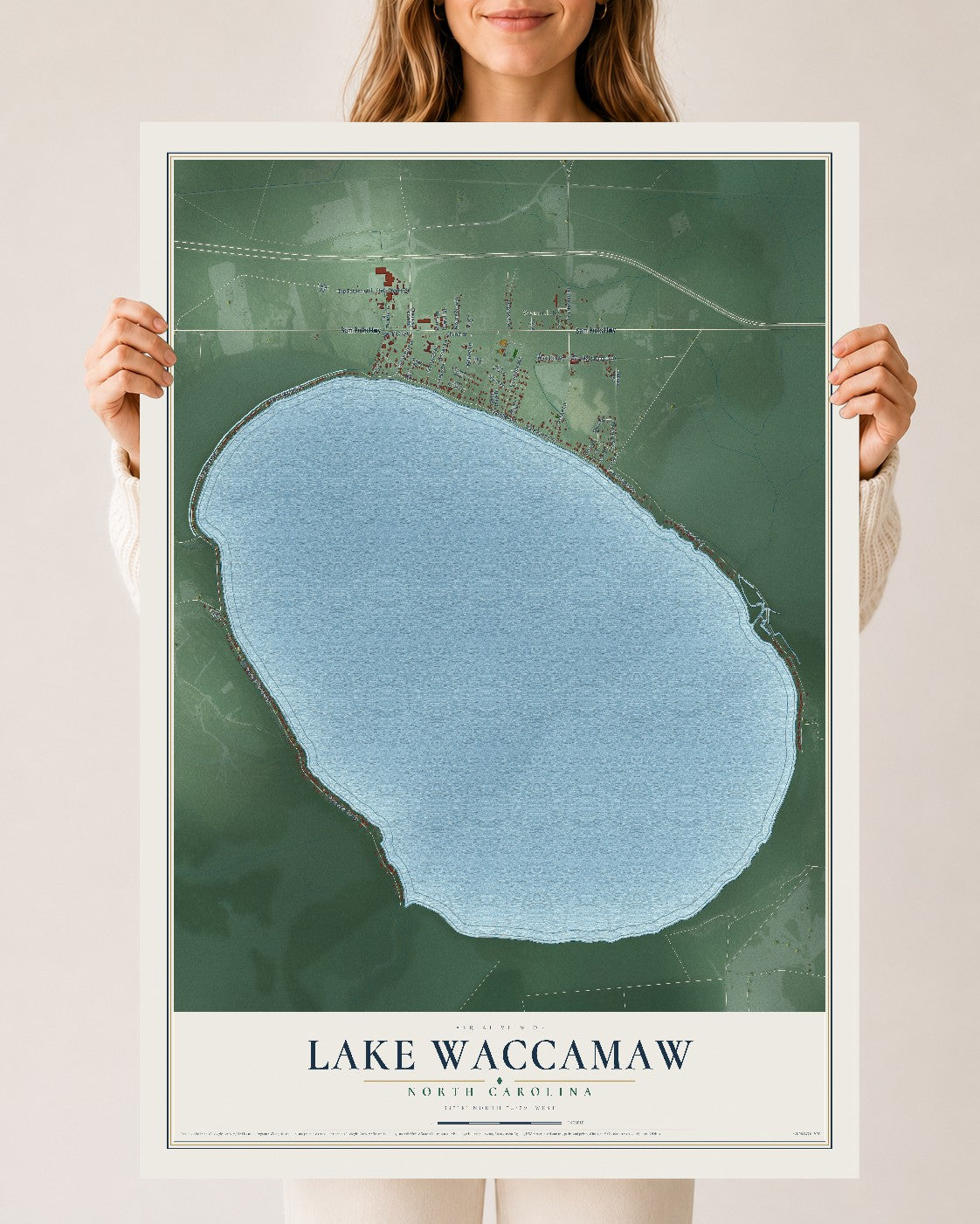 Map of Lake Waccamaw, North Carolina, 24 x 36 inch unframed archival matte print