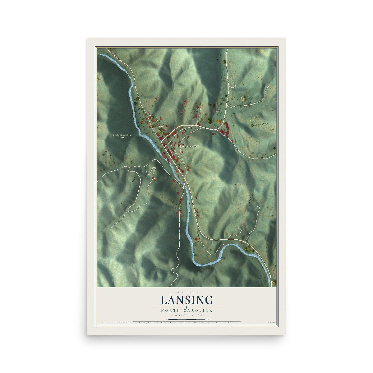 Map of Lansing, North Carolina, 12 x 18 inch unframed archival matte print