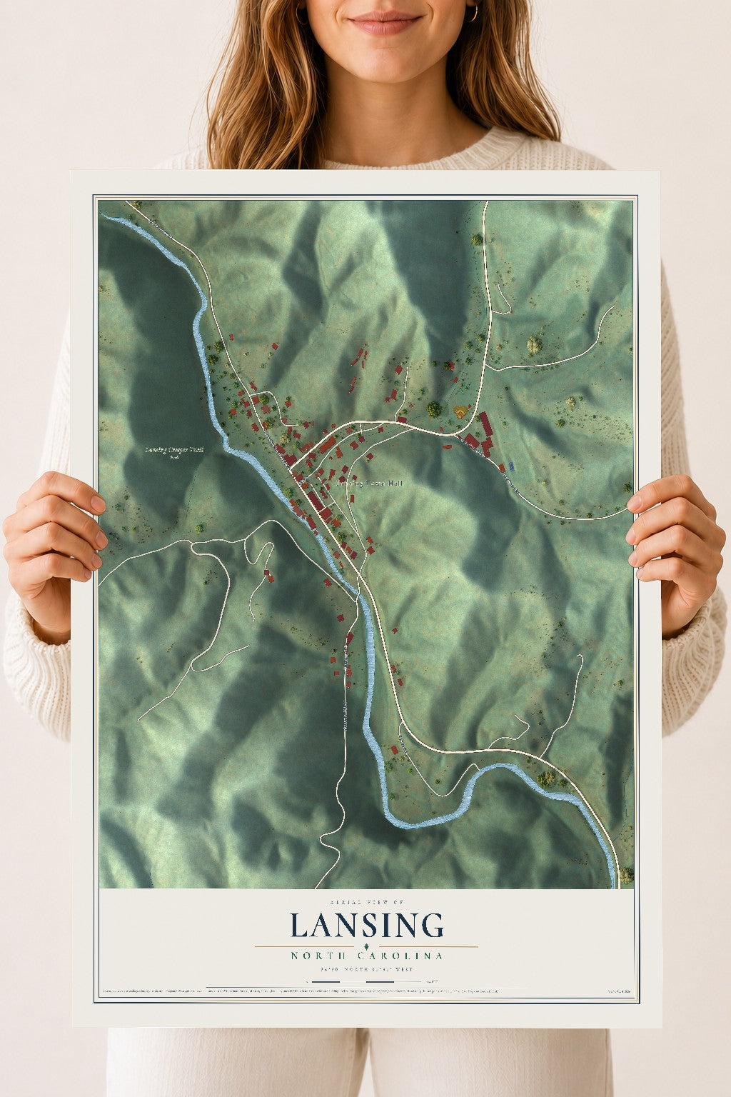 Map of Lansing, North Carolina, 18 x 24 inch unframed archival matte print