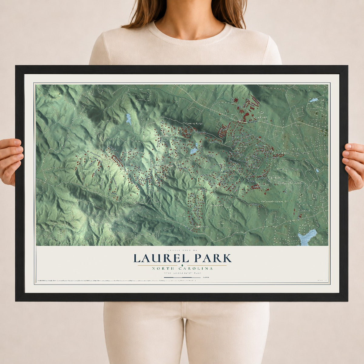 Map of Laurel Park, North Carolina, 18 x 24 inch print in a black wood frame