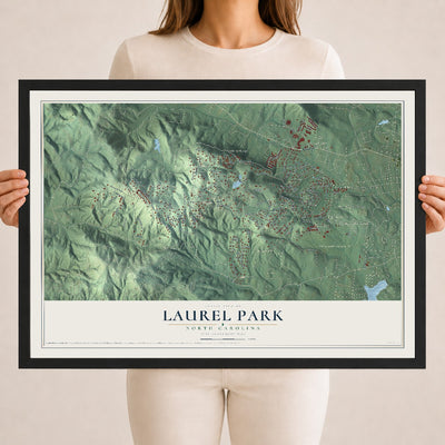 Map of Laurel Park, North Carolina, 18 x 24 inch print in a black wood frame