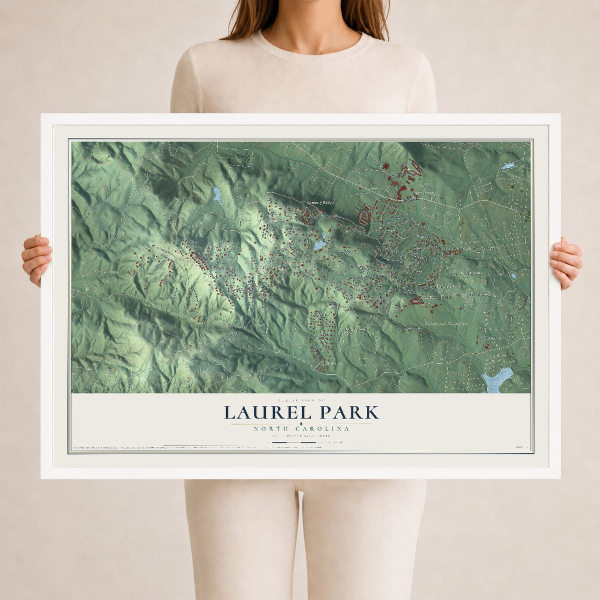Map of Laurel Park, North Carolina, 24 x 36 inch print in a white wood frame