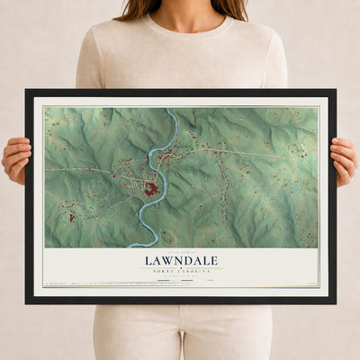 Map of Lawndale, North Carolina, 12 x 18 inch print in a black wood frame