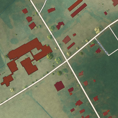 Close-up of the map of Leggett, North Carolina print showing street and building detail