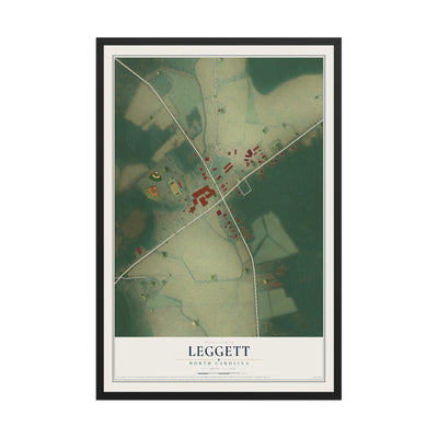 Map of Leggett, North Carolina, 12 x 18 inch print in a black wood frame