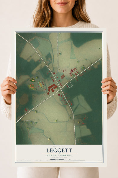 Map of Leggett, North Carolina, 18 x 24 inch unframed archival matte print