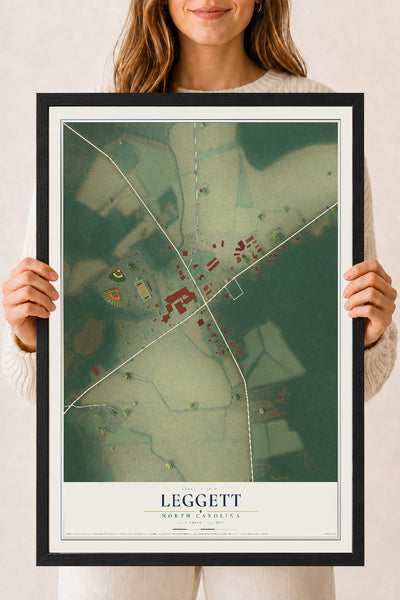 Map of Leggett, North Carolina, 18 x 24 inch print in a black wood frame