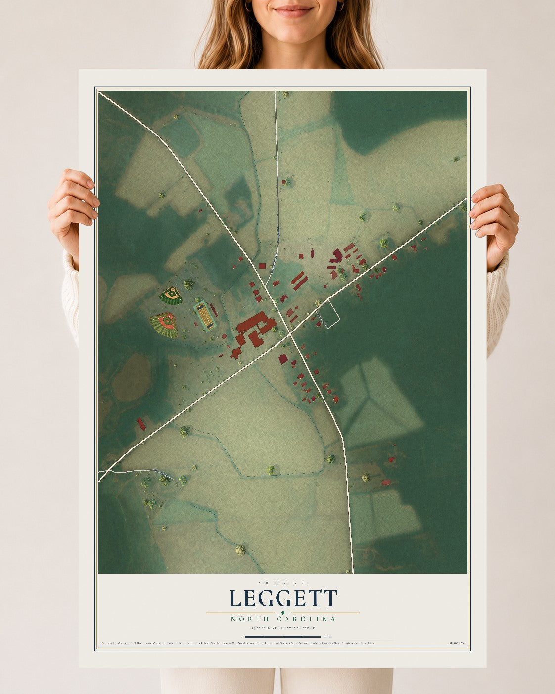 Map of Leggett, North Carolina, 24 x 36 inch unframed archival matte print