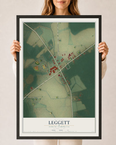 Map of Leggett, North Carolina, 24 x 36 inch print in a black wood frame