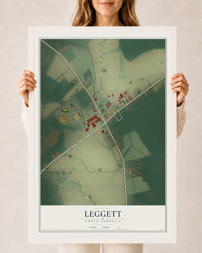 Map of Leggett, North Carolina, 24 x 36 inch print in a white wood frame